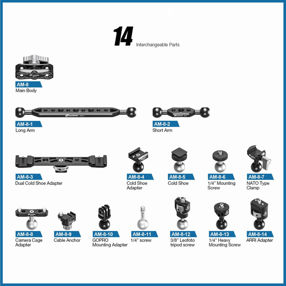 Leofoto Gelenkarm AM-8-14 Gelenk mit Adaption für ARRI-Equipment