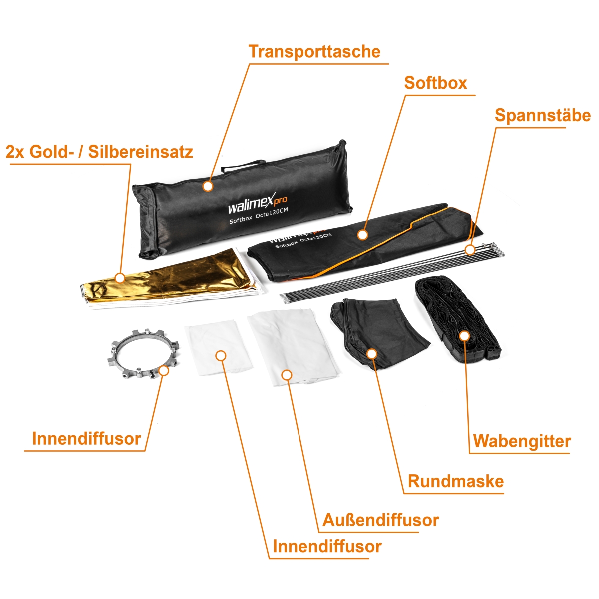 Walimex pro Octagon Softbox PLUS Orange Line 120