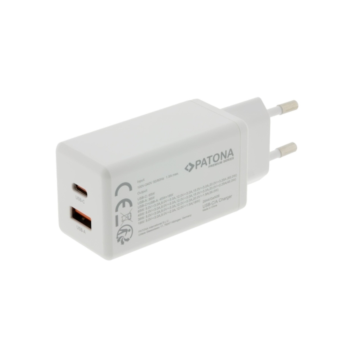 Patona Premium GaN PD65W Adapter 1xUSB-C 1xUSB-A PD3.0