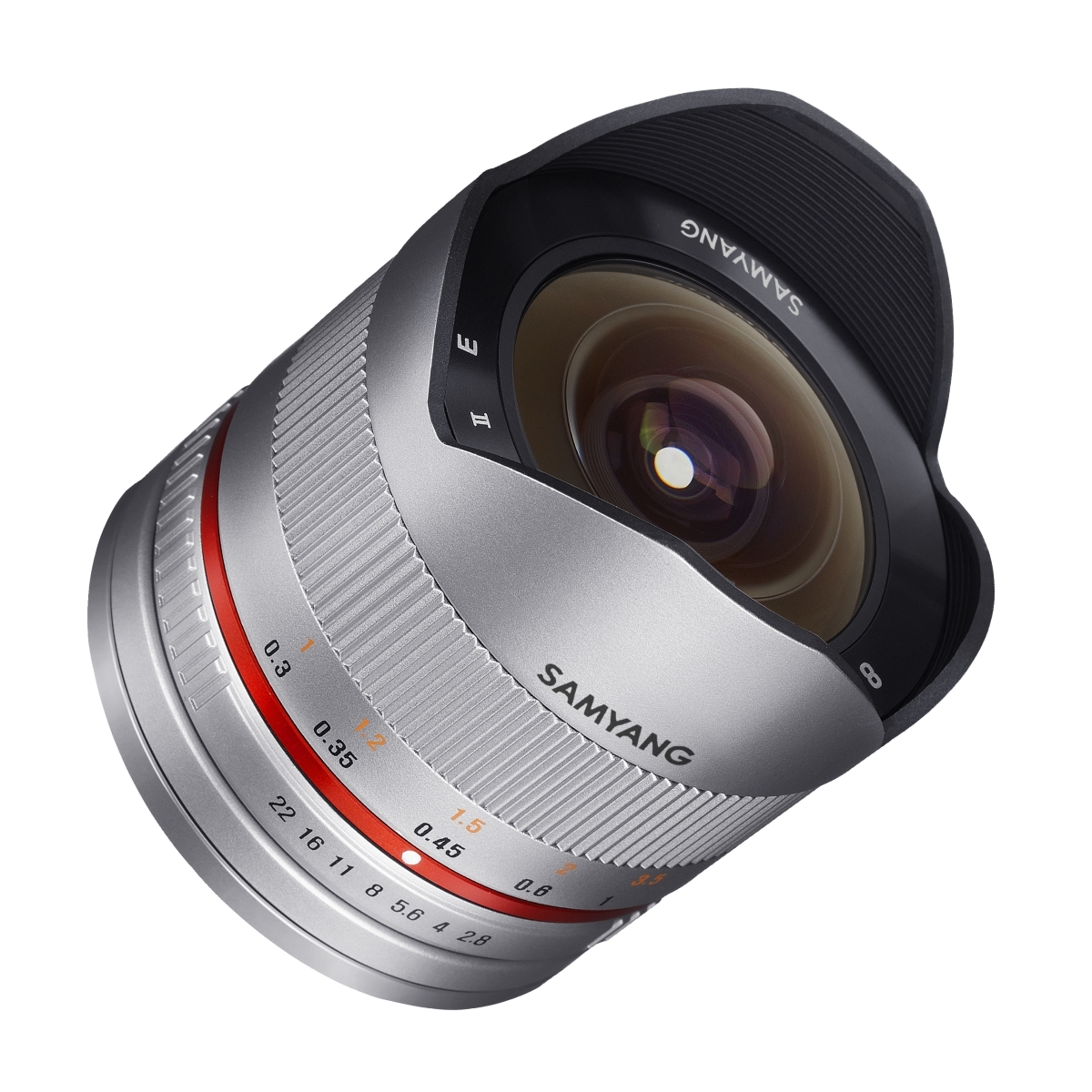 Samyang MF 8 mm 1:2,8 Fisheye II für Canon EF-M Silber