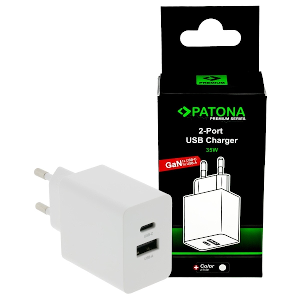 Patona Premium GaN PD35W Adapter 1xUSB-C 1xUSB-A PD3.0