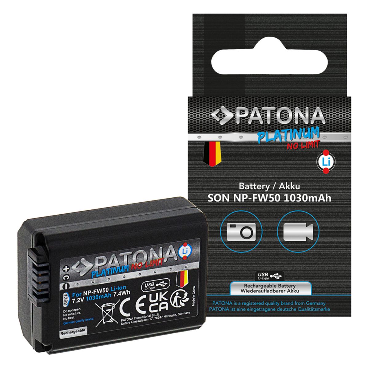 Patona Platinum Akku mit USB-C Input Sony NP-FW50
