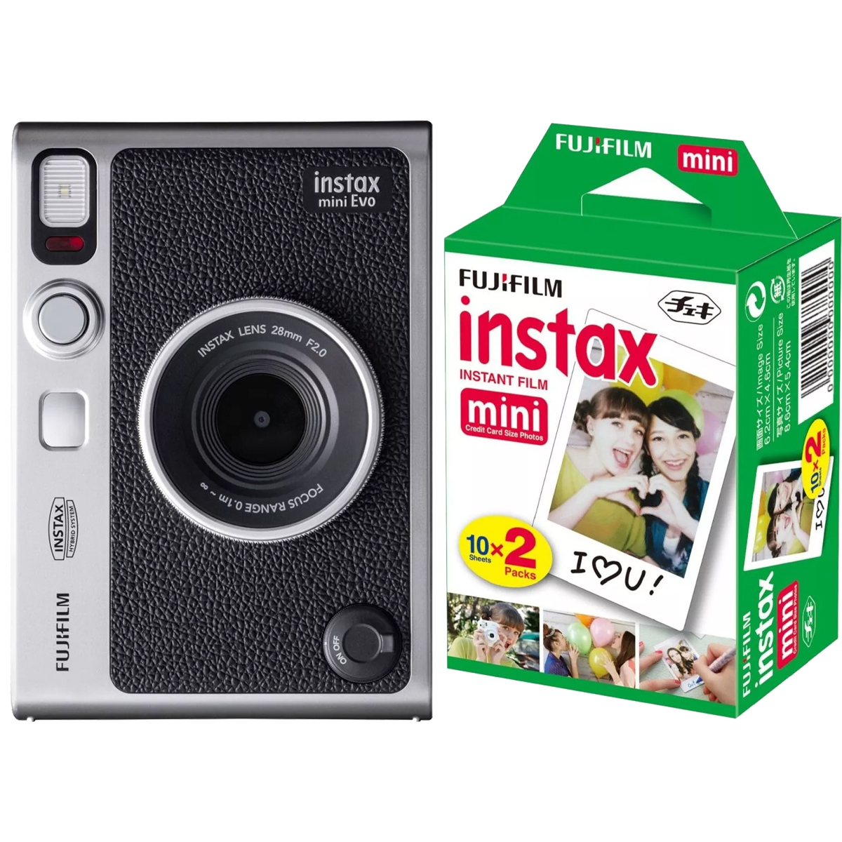 Fujifilm Instax Mini Evo Schwarz +  Fujifilm Instax Mini Doppelpack