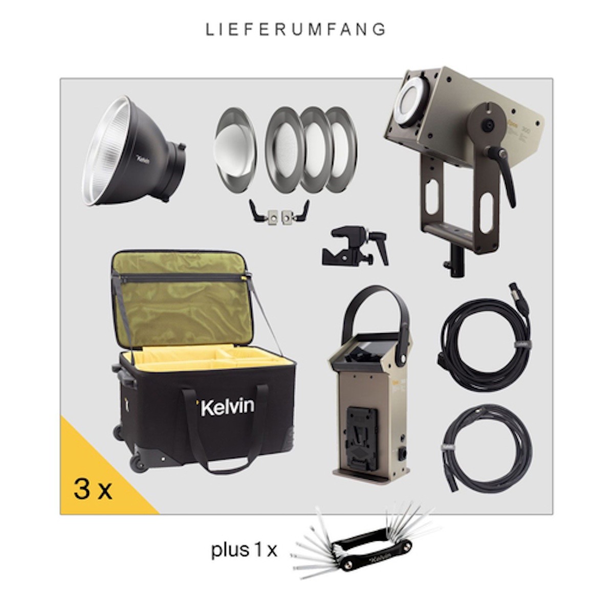 Kelvin EPOS 300 3-Light Kit RGBACL LED-COB Studioleuchte