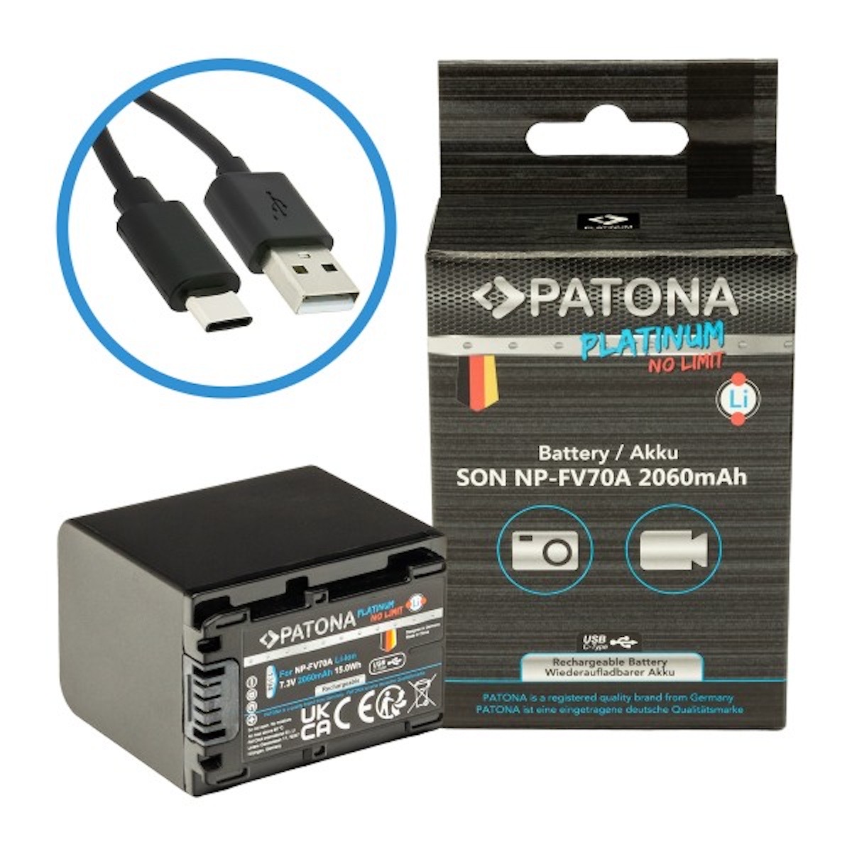 Patona Platinum Akku USB-C f. Sony NP-FV70A