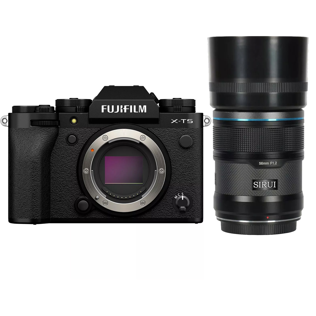 Fujifilm X-T5 Schwarz + Sirui Sniper Serie 56 mm 1:1.2 APS-C AF XF Schwarz Carbon