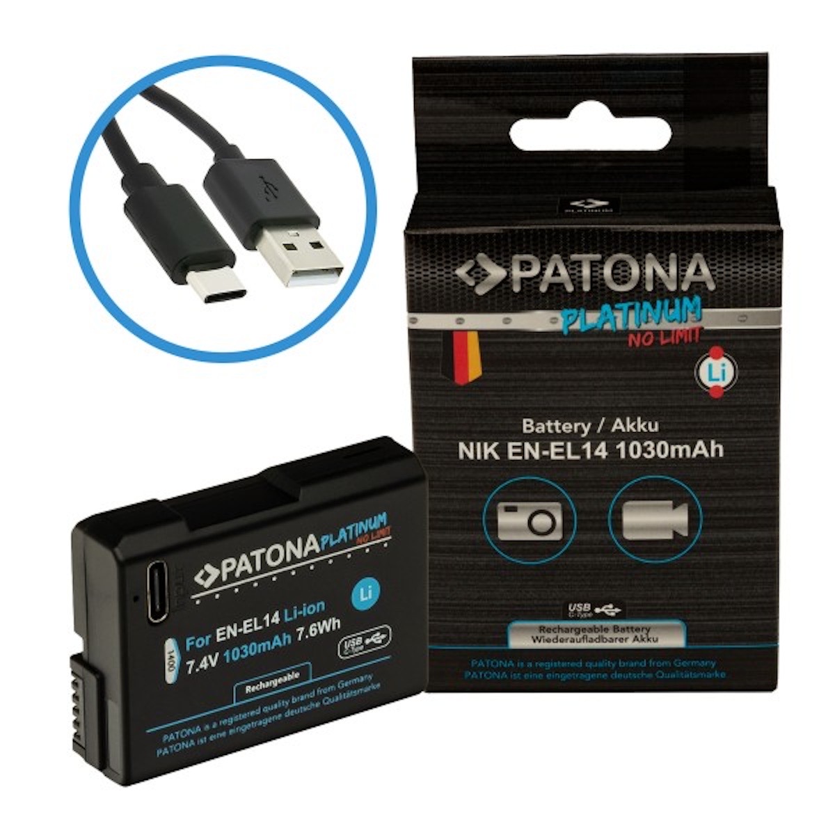 Patona Platinum Akku mit USB-C Input f. Nikon EN-EL14