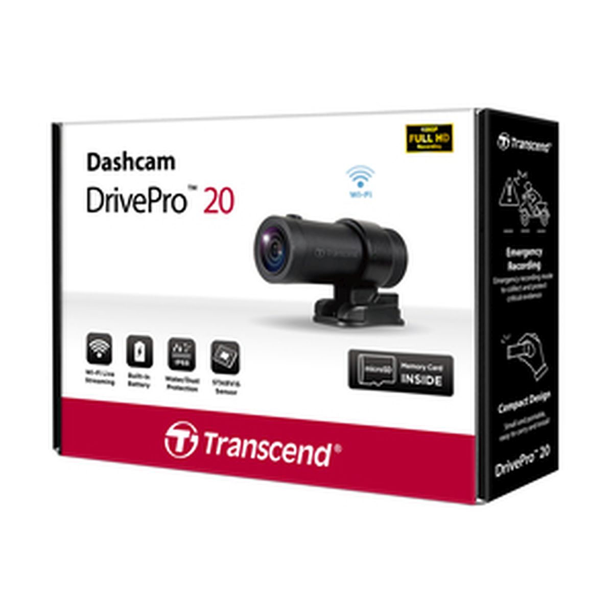 Transcend DrivePro 20 mit 64 GB microSD, Dashcam für Motorrad, STARVIS Sensor