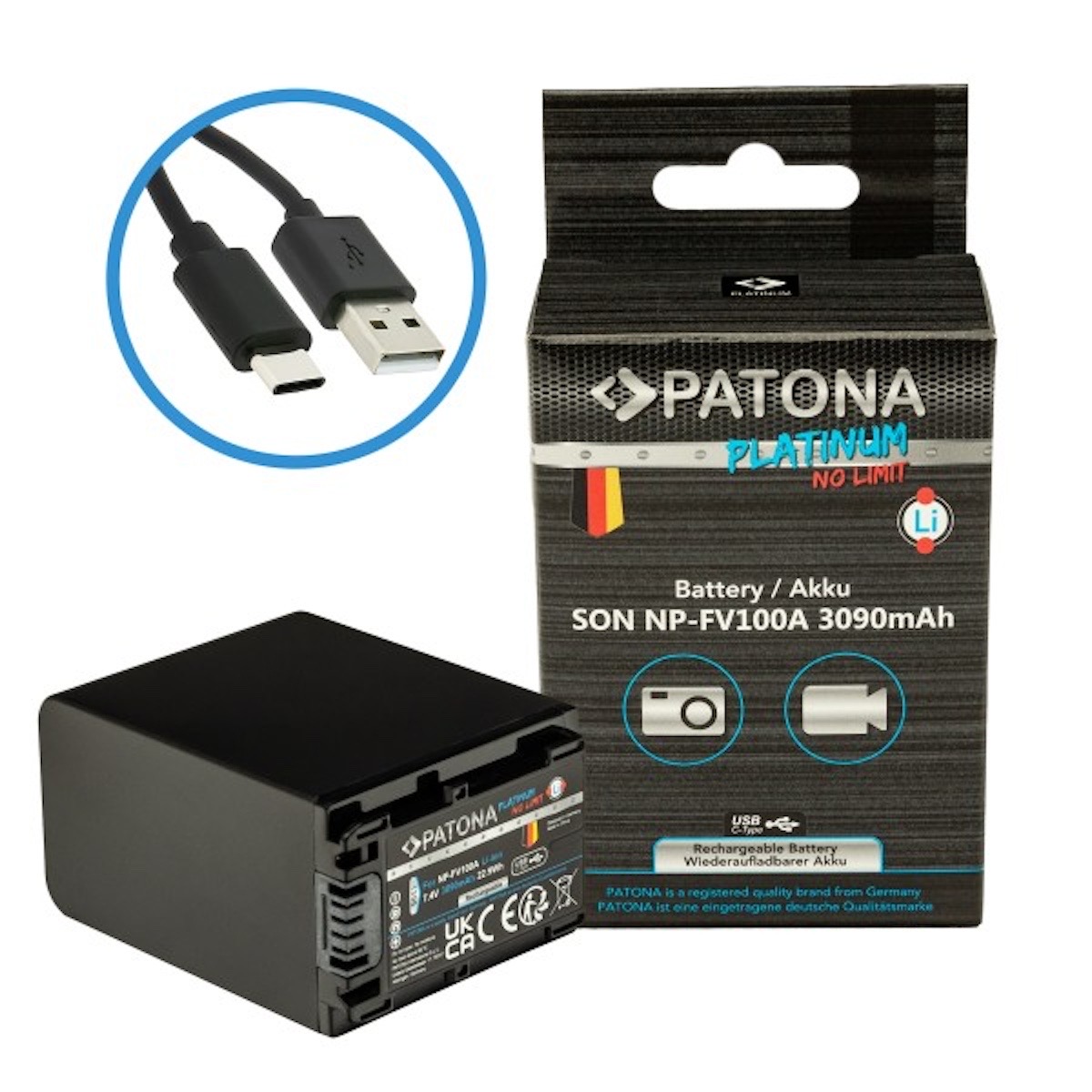 Patona Platinum Akku mit USB-C Input f. Sony NP-FV100