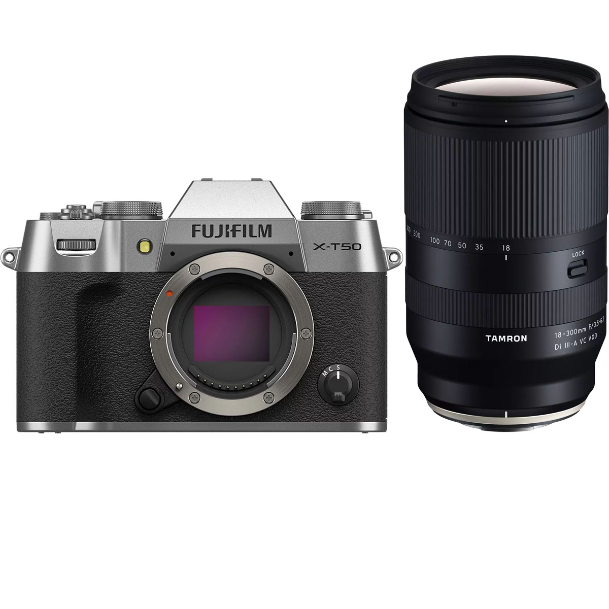 Fujifilm X-T50 Silber + Tamron 18-300 mm 1:3,5-6,3 Di III A VC VXD für Fujifilm XF