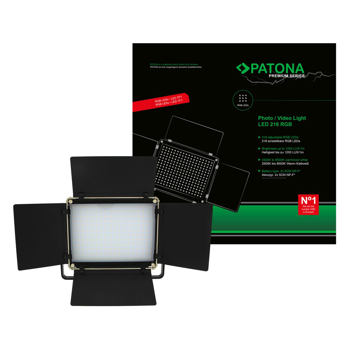PATONA Premium LED Foto und Videolicht mit 216 einstellbaren RGB LEDs