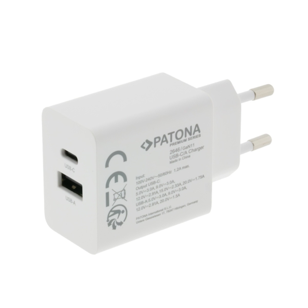 Patona Premium GaN PD35W Adapter 1xUSB-C 1xUSB-A PD3.0