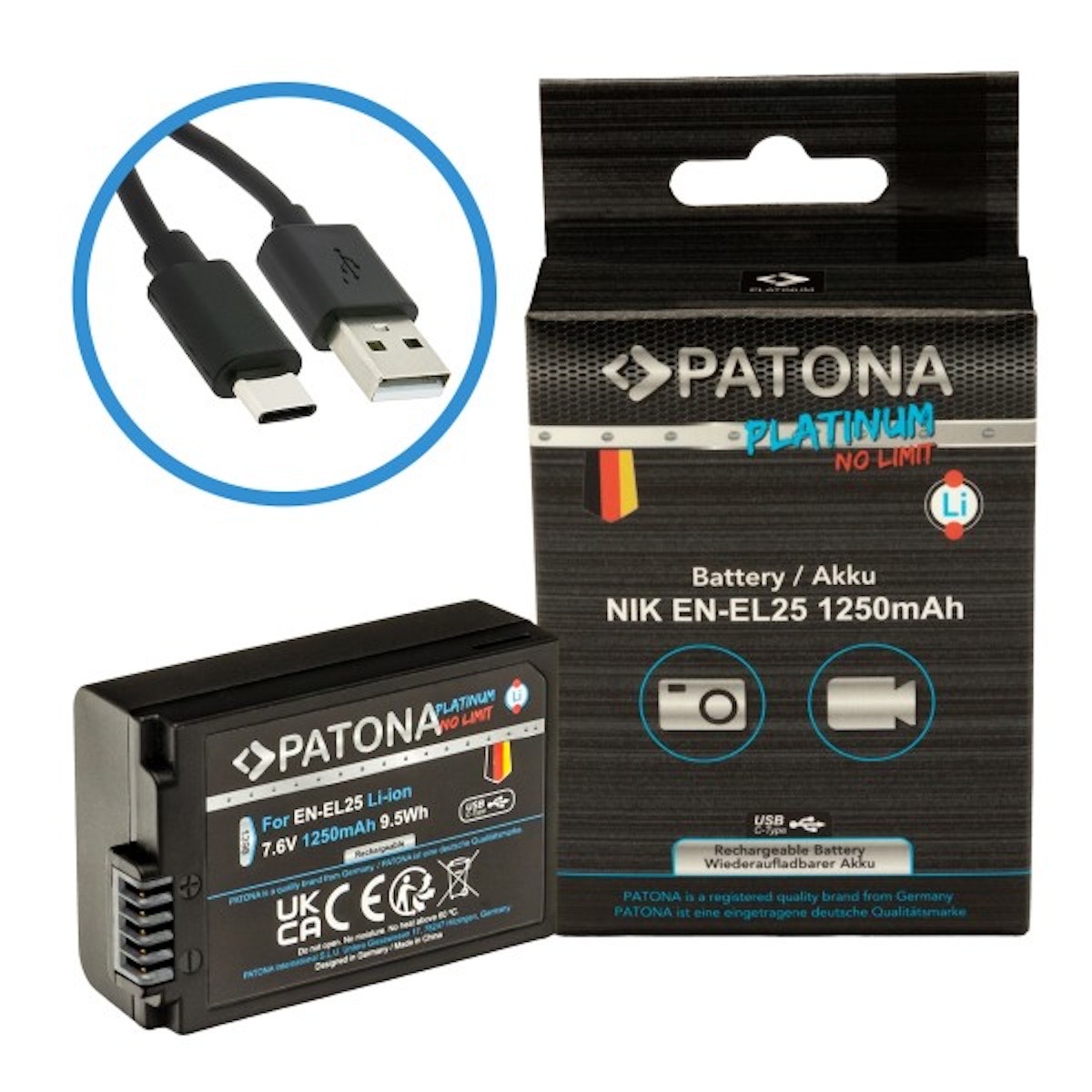 Patona Platinum Akku mit USB-C Input f. Nikon EN-EL25
